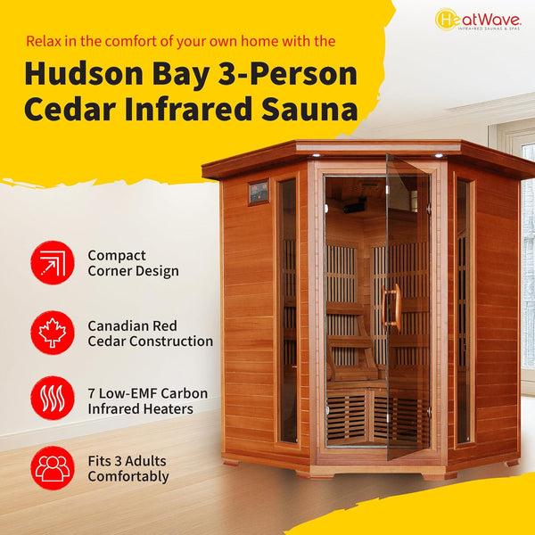 Corner Infrared Sauna Built for Home Wellness, 3-Person Capacity, Canadian Cedar, 7 Carbon Heaters