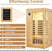 2024 Upgrade 1 to 2 Person Infrared Sauna, Low EMF Infrared Sauna for Home, Indoor Sauna Room, Hemlock Wooden Far Infrared Sauna, Dry Sauna with Bluetooth Speakers, LED Reading and Chromotherapy Lamp