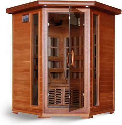 Corner Infrared Sauna Built for Home Wellness, 3-Person Capacity, Canadian Cedar, 7 Carbon Heaters