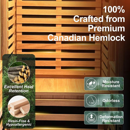 Infrared Sauna with Fda-Certified Red Light Therapy 660Nm & 850Nm | Full Spectrum, Ultra Low EMF, Fast Heat-Up, Canadian Hemlock, 7 PCS Carbon Fiber Heaters, Easy Assembly, 1170W 110V