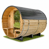 Outdoor Barrel Sauna Built for Year-Round Use, Cedar Construction, 9kW Electric Heater, Wi-Fi Controls